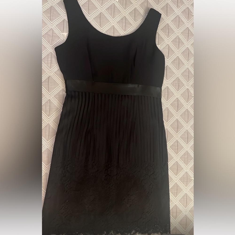 Elegant Black Lace Trim ruffle a line Mini Dress size 8 - Picture 2 of 6